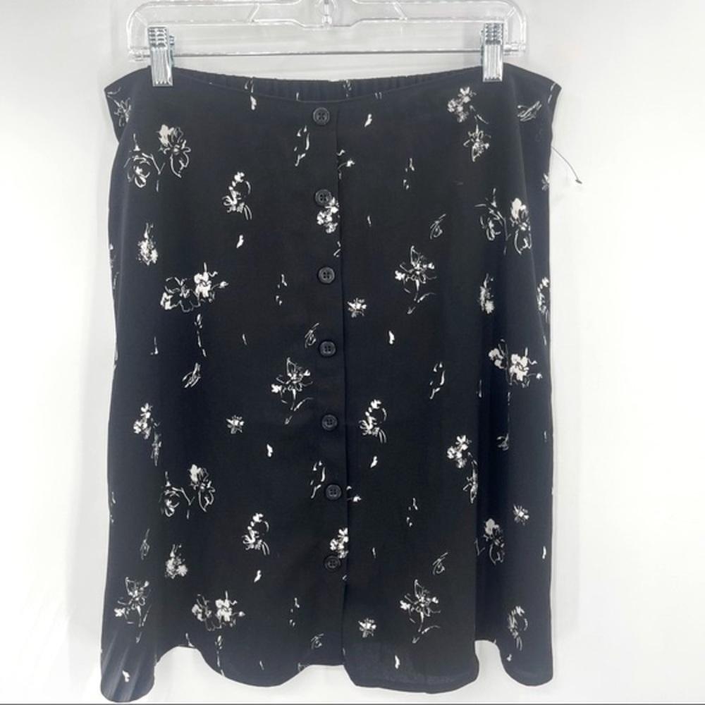 NEW Halogen Skirt Button Up Floral A-Line Skirt Black Size 1X